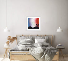 Load image into Gallery viewer, Large Print Mockup of Activated Dreamer, framed over a neutral colored bed infront a white wall
